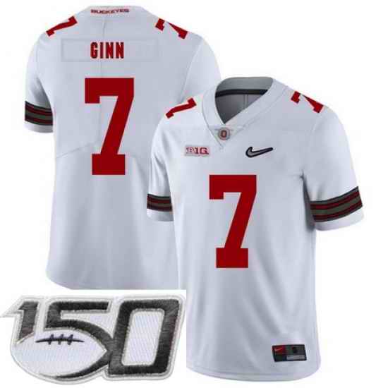 Ohio State Buckeyes 7 Ted Ginn Jr. White Diamond Nike Logo College Football Stitched 150th Anniversary Patch Jersey
